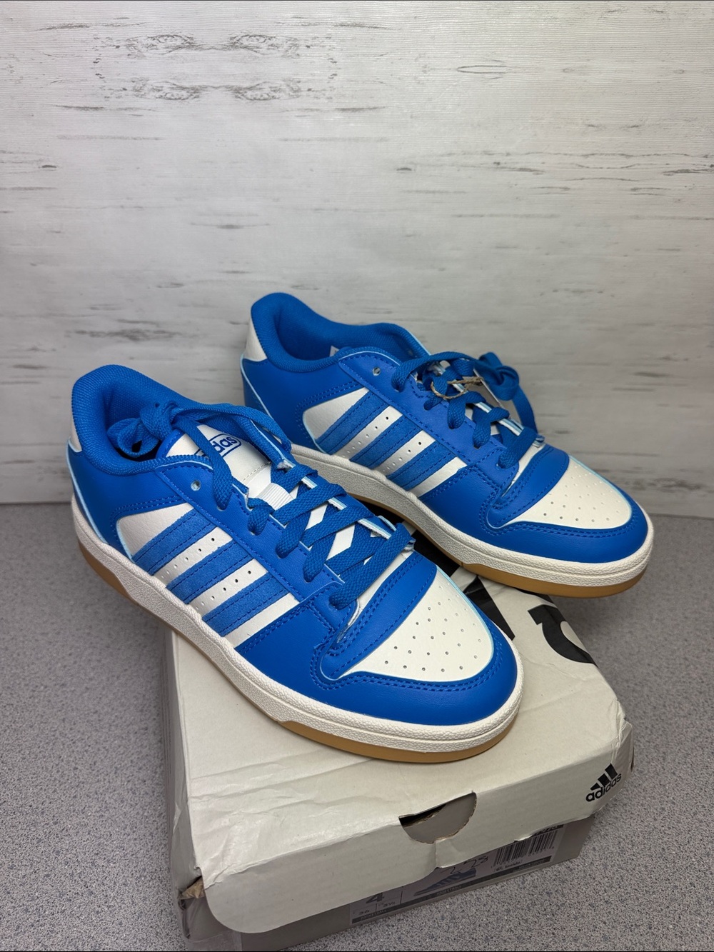 adidas Kids Blue and White Low-Top Sneakers with Gum Sole